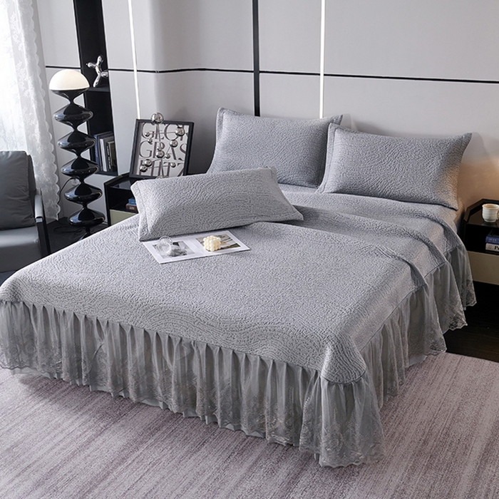 91家纺网 家纺一手货源 找家纺 青雅席业 2025新款7A抗菌母婴级纯乙纶PE刺绣凉感丝豆豆席床单款 肌理纹-灰