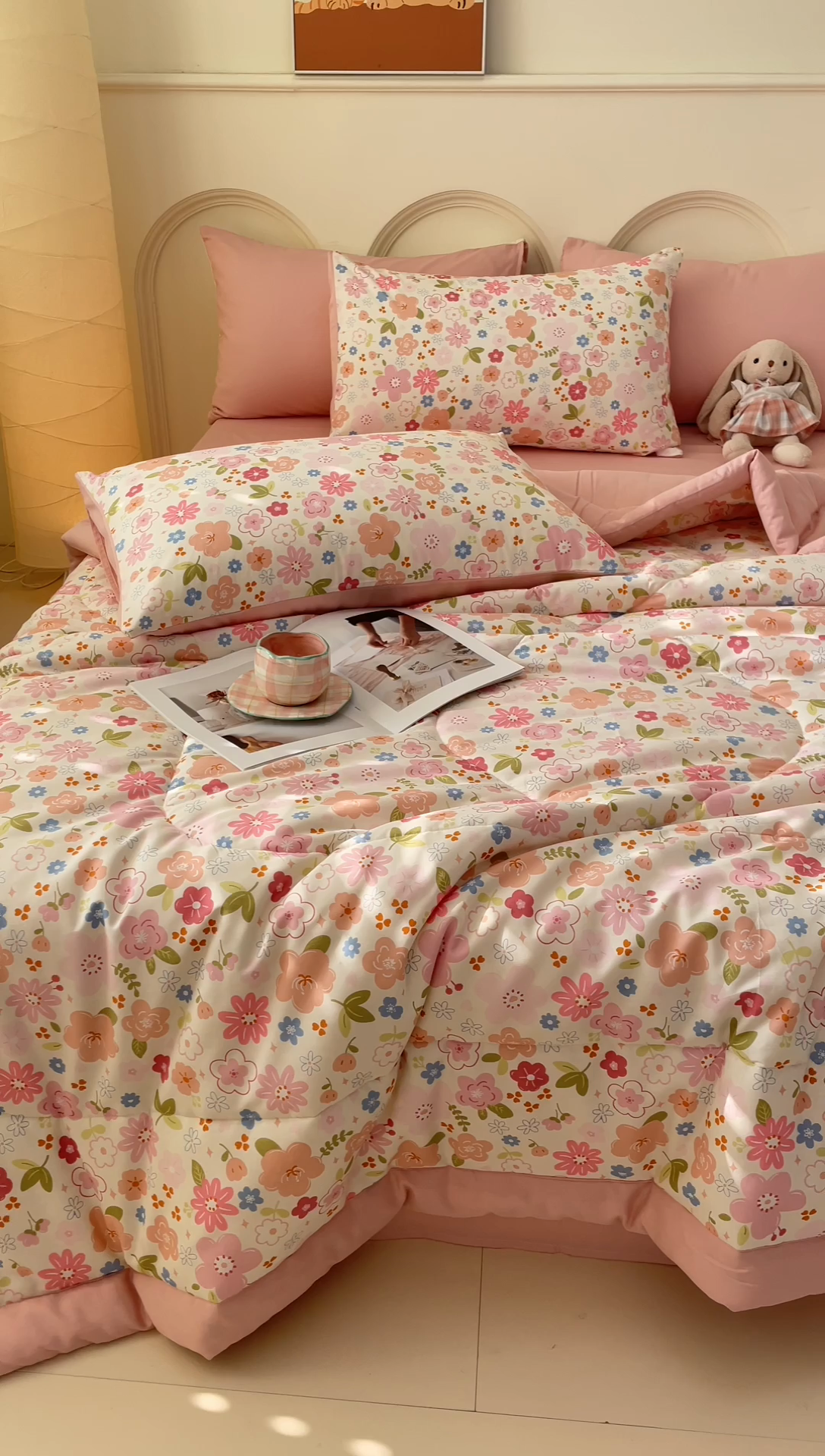 91家纺网 家纺一手货源 找家纺 丫丫家纺2025全棉夏被碎花卡通小清新简约纯棉夏凉被夏被四件套三件套风格三 粉色浪漫