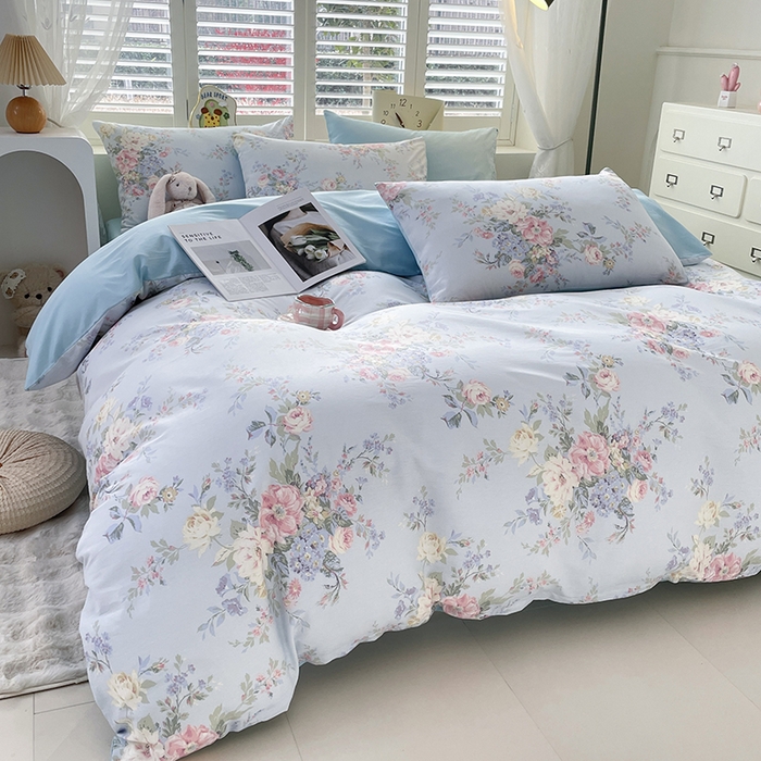 91家纺网 家纺一手货源 找家纺 宜家坊 2025热款全棉四件套学生床三件套单品床单床笠单被套印花小清新卡通碎花纯棉三四件套 花团锦簇