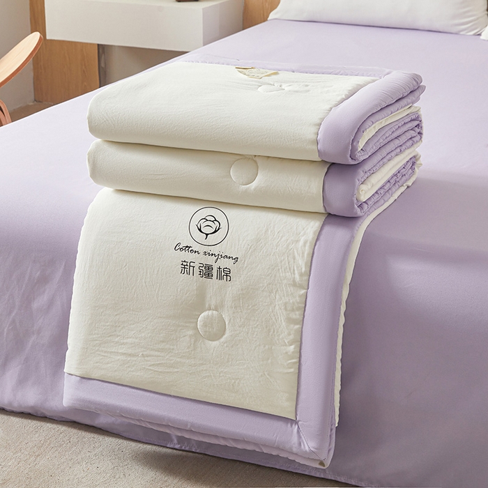 91家纺网 家纺一手货源 找家纺 晓时候 2025新款无印风水洗棉新疆棉花被夏被夏凉被空调被子 素夏-白紫