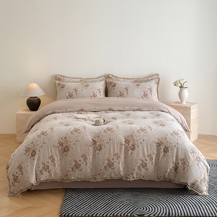 91家纺网 家纺一手货源 找家纺 （总）极简 2025新款全棉三层纱提花四件套