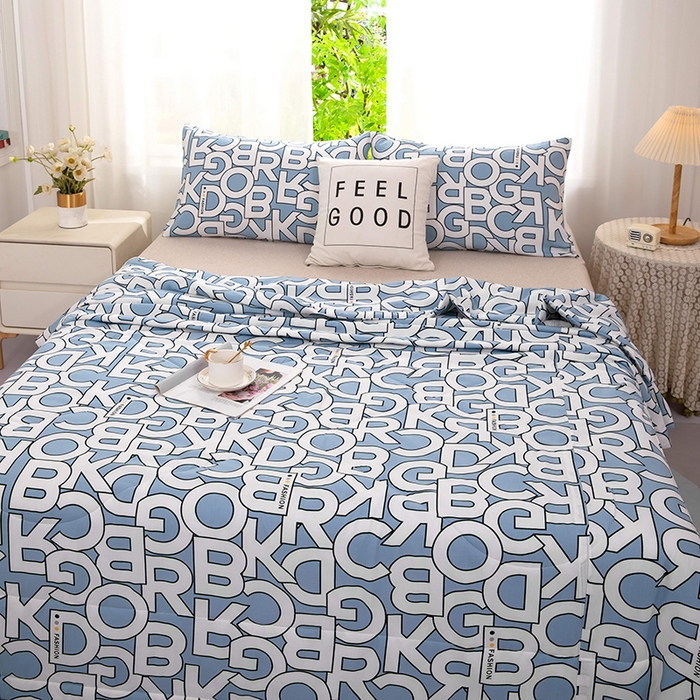 91家纺网 家纺一手货源 找家纺 天瑜 2024新款棉绸苏香绸舒香绸夏被人造棉夏凉被 字母蓝