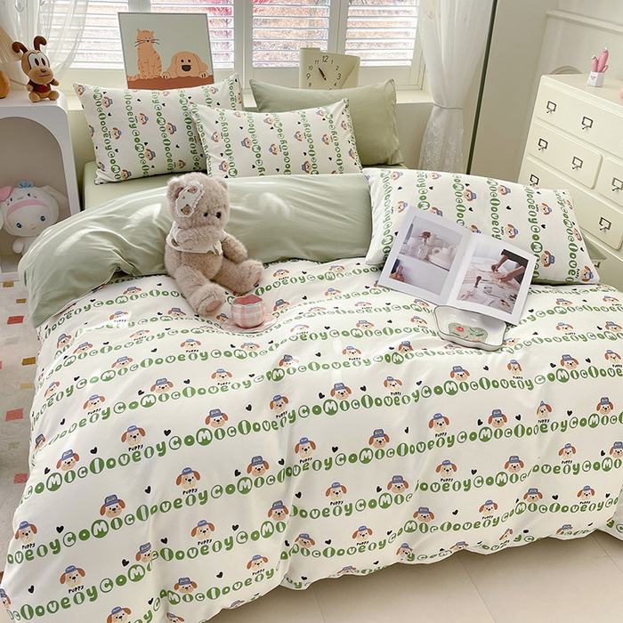 91家纺网 家纺一手货源 找家纺 宜家坊 2025全棉13070单被套印花小清新卡通碎花纯棉单品被套枕套（有预缩售后无忧 免费提供买家秀） 字母狗