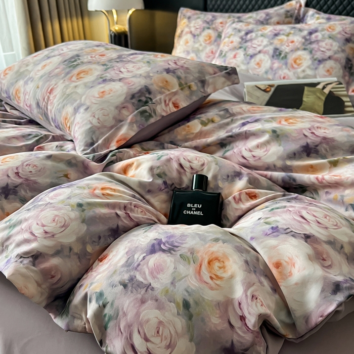 91家纺网 家纺一手货源 找家纺 仟网汇 2025新款棉代尔轻奢系列四件套 花非花