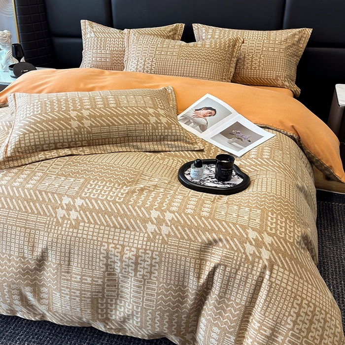 91家纺网 家纺一手货源 找家纺 海洋家纺 2025新款全棉磨毛四件套 罗卡尼亚 咖