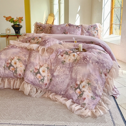 91家纺网 家纺一手货源 找家纺 仟网汇 2025新款韩版棉代尔法式四件套 莫妮卡