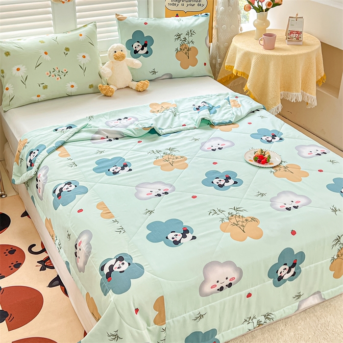 91家纺网 家纺一手货源 找家纺 天瑜 2024新款棉绸苏香绸舒香绸夏被人造棉夏凉被 熊猫绿