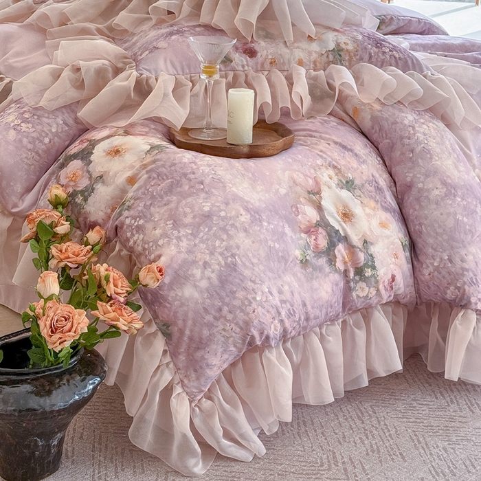 91家纺网 家纺一手货源 找家纺 仟网汇 2025新款韩版棉代尔法式四件套 莫妮卡