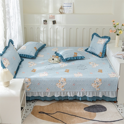 美优兰 2025新款全棉防滑榻榻米炕垫纯棉床盖三件套 猫咪派对