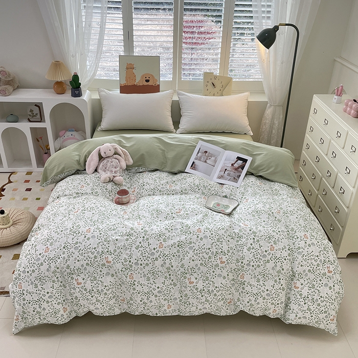 91家纺网 家纺一手货源 找家纺 宜家坊 2025热款全棉四件套学生床三件套单品床单床笠单被套印花小清新卡通碎花纯棉三四件套 松鼠小鹿