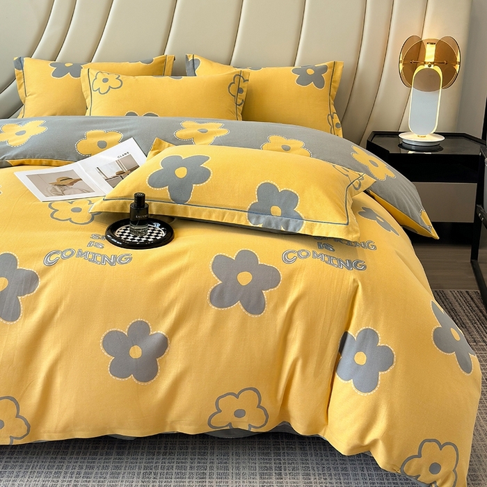 91家纺网 家纺一手货源 找家纺 海洋家纺 2025新款全棉磨毛四件套 花蜜 黄