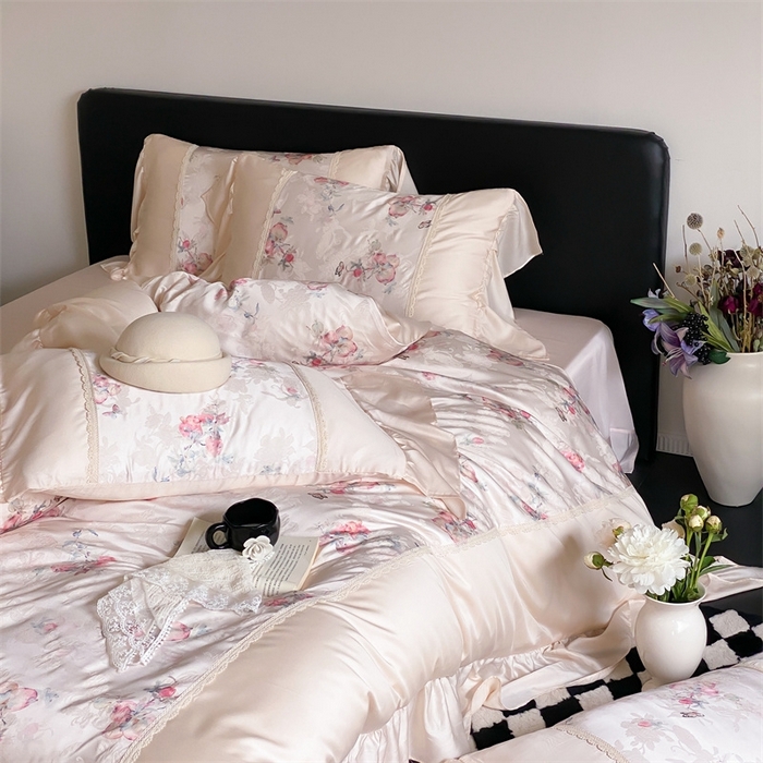 91家纺网 家纺一手货源 找家纺 （总）黛舒家居 2025新款兰精天丝刺绣提花四件套-梦蝶