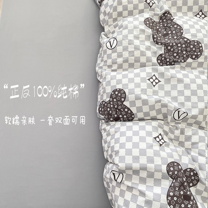 91家纺网 家纺一手货源 找家纺 宜家坊 2025热款全棉四件套学生床三件套单品床单床笠单被套印花小清新卡通碎花纯棉三四件套 巴比熊