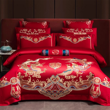 博之洋婚庆 2025新款全棉长绒棉刺绣新中式婚庆系列多件套 九五至尊-金