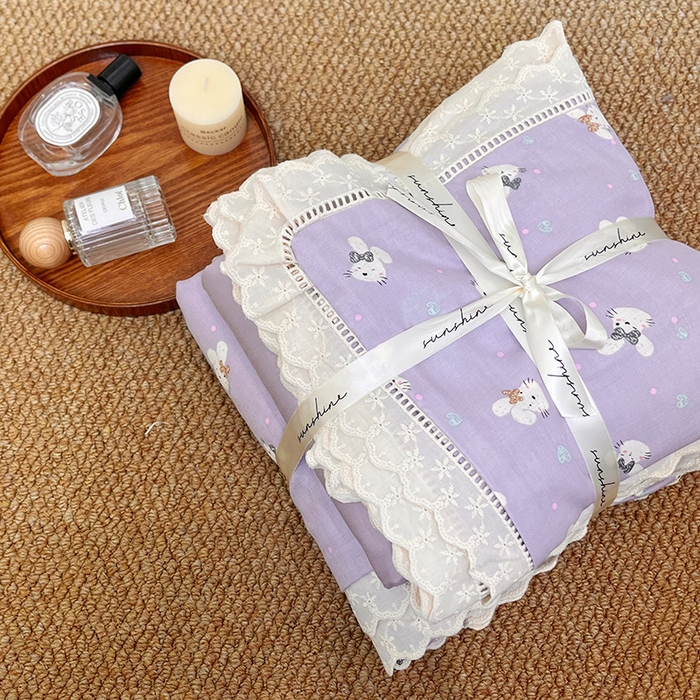 91家纺网 家纺一手货源 找家纺 荣轩家居 2025新款全棉双层纱镂空花边工艺款四件套 可可妮