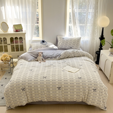 91家纺网 家纺一手货源 找家纺 悦织湾家纺 2025新款A类针织双层纱四件套轻奢时尚床上用品三四件套直播电商热销款 素颜