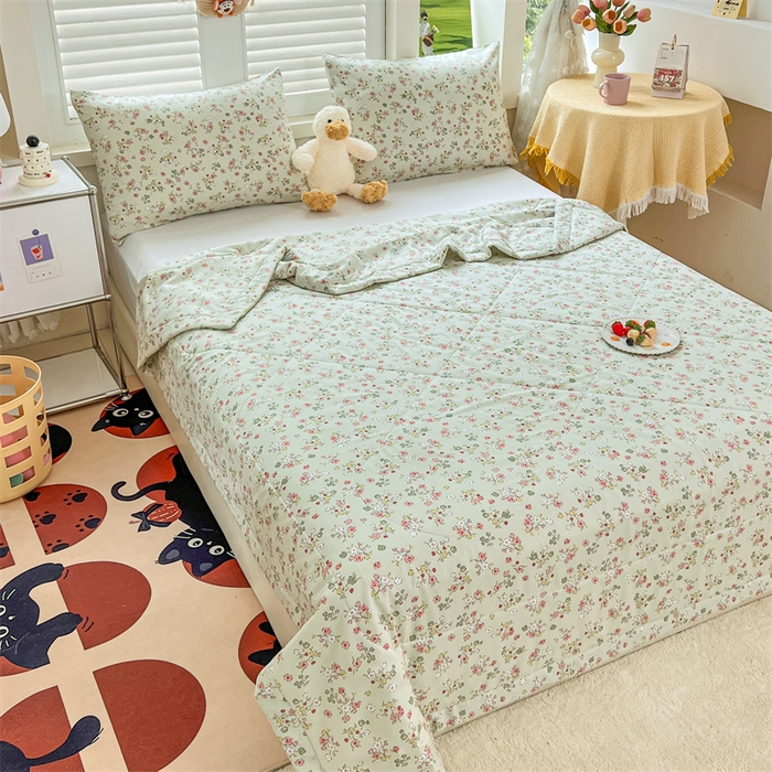 91家纺网 家纺一手货源 找家纺 天瑜 2024新款棉绸苏香绸舒香绸夏被人造棉夏凉被 春日绿