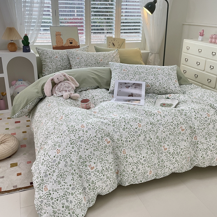 91家纺网 家纺一手货源 找家纺 宜家坊 2025热款全棉四件套学生床三件套单品床单床笠单被套印花小清新卡通碎花纯棉三四件套 松鼠小鹿