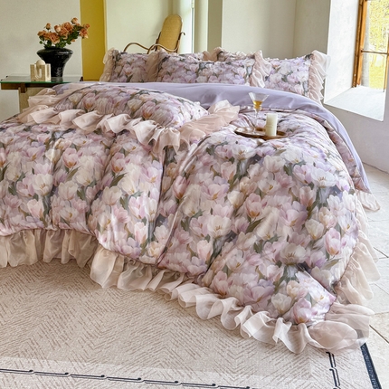 91家纺网 家纺一手货源 找家纺 仟网汇 2025新款韩版棉代尔法式四件套 仙本娜