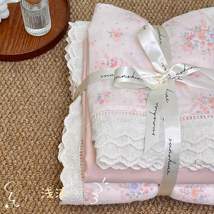 91家纺网 家纺一手货源 找家纺 （总）荣轩家居 2025新款全棉双层纱镂空花边工艺款四件套