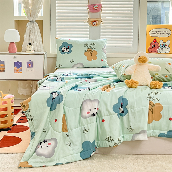 91家纺网 家纺一手货源 找家纺 天瑜 2024新款棉绸苏香绸舒香绸夏被人造棉夏凉被 熊猫绿