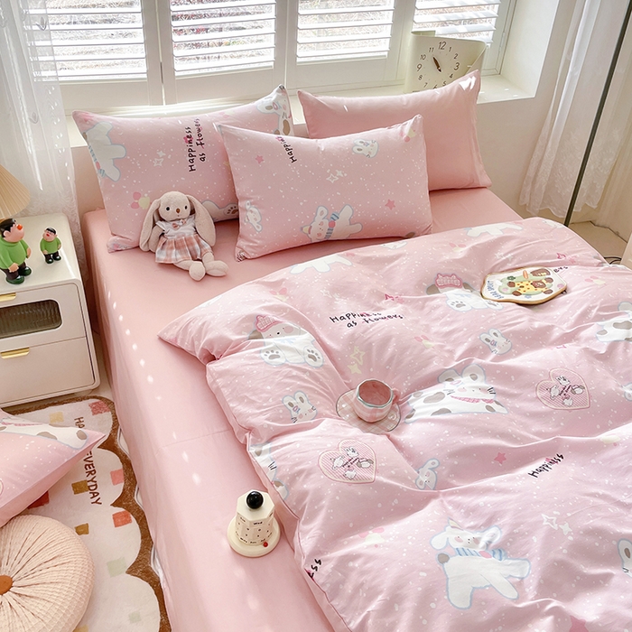 91家纺网 家纺一手货源 找家纺 宜家坊 2025新款全棉13070单床单床笠纯棉单品枕套床笠床单（有预缩尺寸 售后无忧 免费提供买家秀） 兔与狗