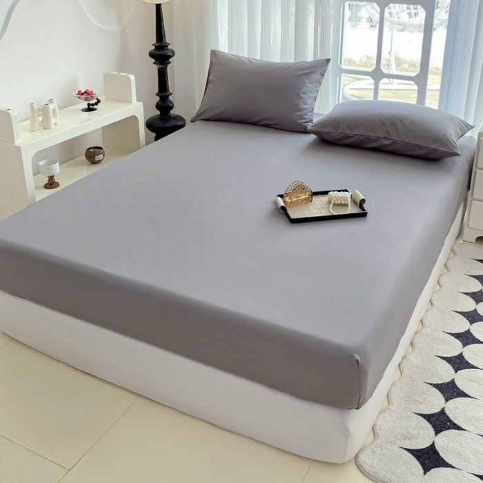 91家纺网 家纺一手货源 找家纺 金丝兔 2025新款亲肤纯色床笠系列 纯色床笠-叠拍图-银灰色