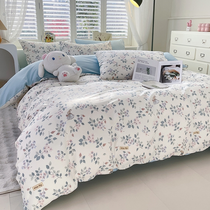 91家纺网 家纺一手货源 找家纺 宜家坊 2025全棉13070单被套印花小清新卡通碎花纯棉单品被套枕套（有预缩售后无忧 免费提供买家秀） 叶情并茂