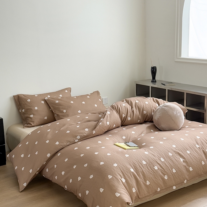 91家纺网 家纺一手货源 找家纺 窝米 2025新品简约时尚双层纱系列四件套 小幽灵咖