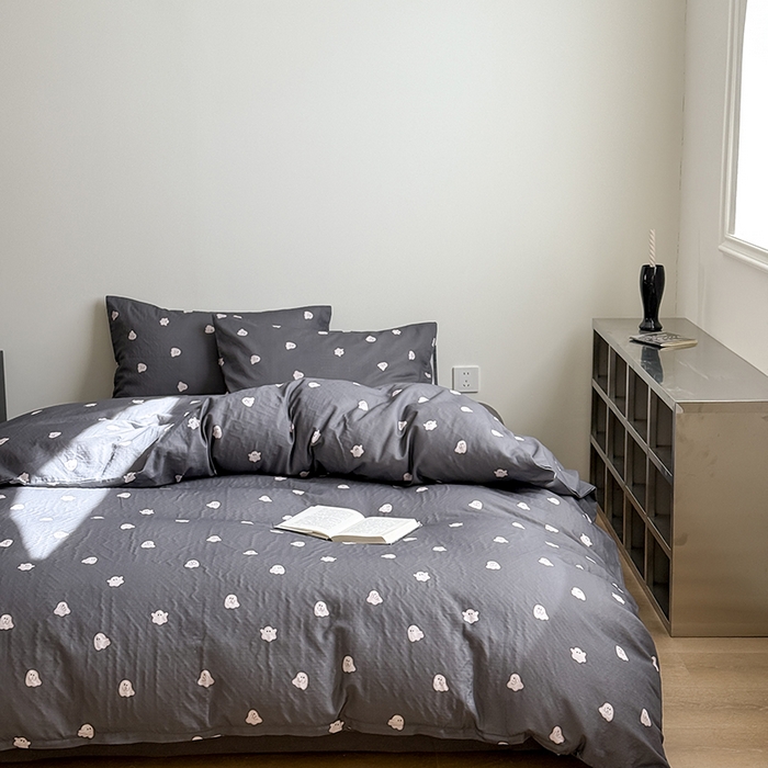 91家纺网 家纺一手货源 找家纺 窝米 2025新品简约时尚双层纱系列四件套 小幽灵灰