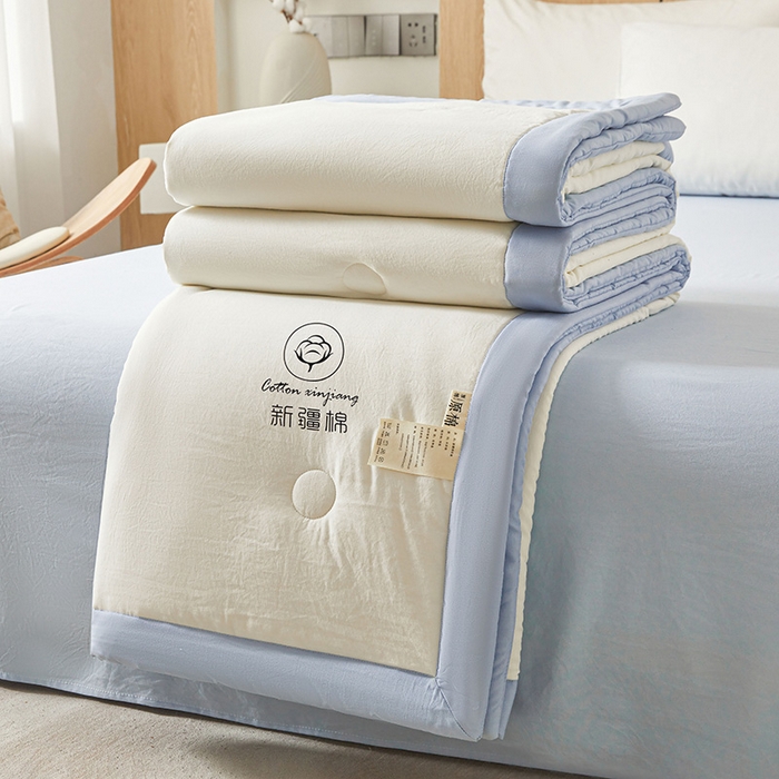 91家纺网 家纺一手货源 找家纺 晓时候 2025新款无印风水洗棉新疆棉花被夏被夏凉被空调被子 素夏-白蓝