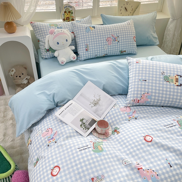 91家纺网 家纺一手货源 找家纺 宜家坊 2025全棉13070单被套印花小清新卡通碎花纯棉单品被套枕套（有预缩售后无忧 免费提供买家秀） 小恐龙