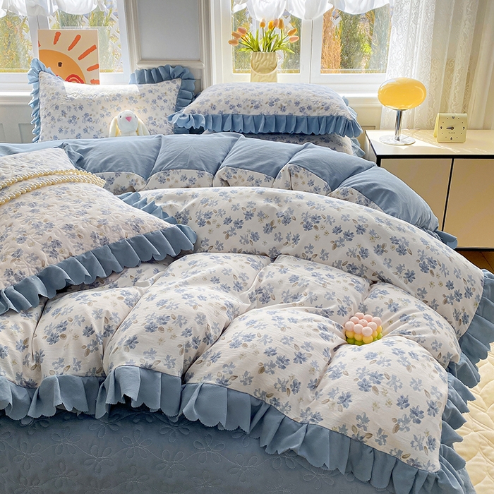 91家纺网 家纺一手货源 找家纺 提花大世界 2025直播热款A类针织棉双层纱夹棉床盖床裙花边单件三件四件套 畅游花海