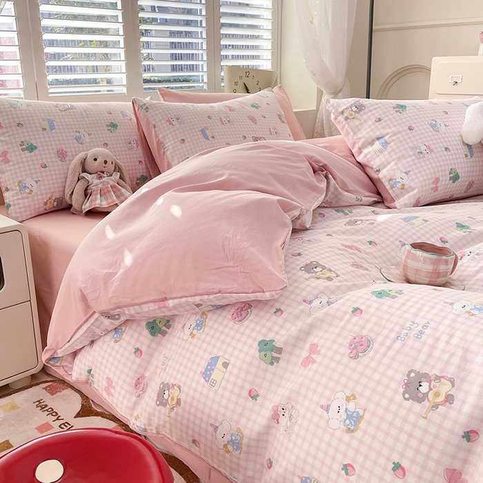 91家纺网 家纺一手货源 找家纺 宜家坊 2025热款全棉四件套学生床三件套单品床单床笠单被套印花小清新卡通碎花纯棉三四件套 小不点们