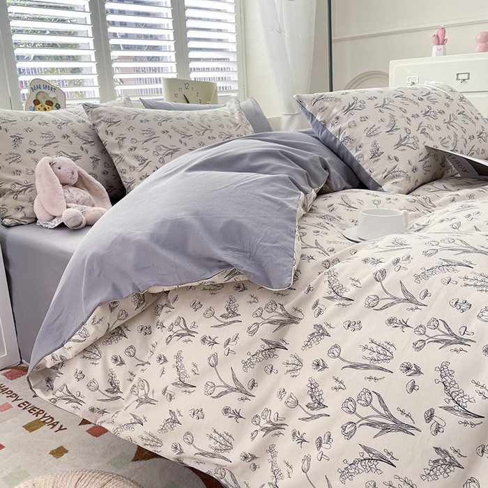 91家纺网 家纺一手货源 找家纺 宜家坊 2025热款全棉四件套学生床三件套单品床单床笠单被套印花小清新卡通碎花纯棉三四件套 白芨