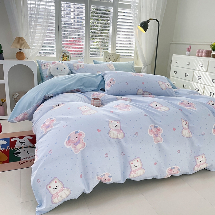 91家纺网 家纺一手货源 找家纺 宜家坊 2025热款全棉四件套学生床三件套单品床单床笠单被套印花小清新卡通碎花纯棉三四件套 博美