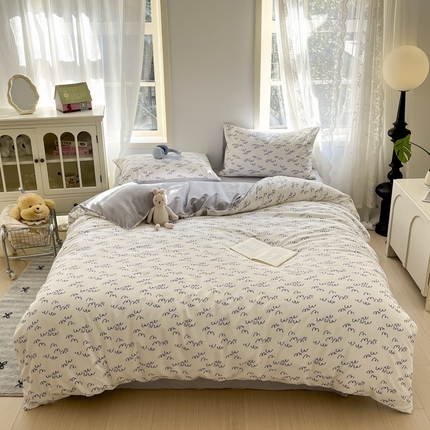 悦织湾家纺 2025新款A类针织双层纱四件套轻奢时尚床上用品三四件套直播电商热销款 冰岛