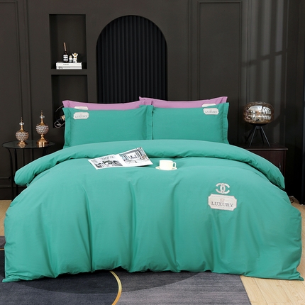 浩情国际婚庆供货中心 2026新品春夏四季款全棉纯棉高端绣花四件套-纽约风情 纽约风情-松石绿