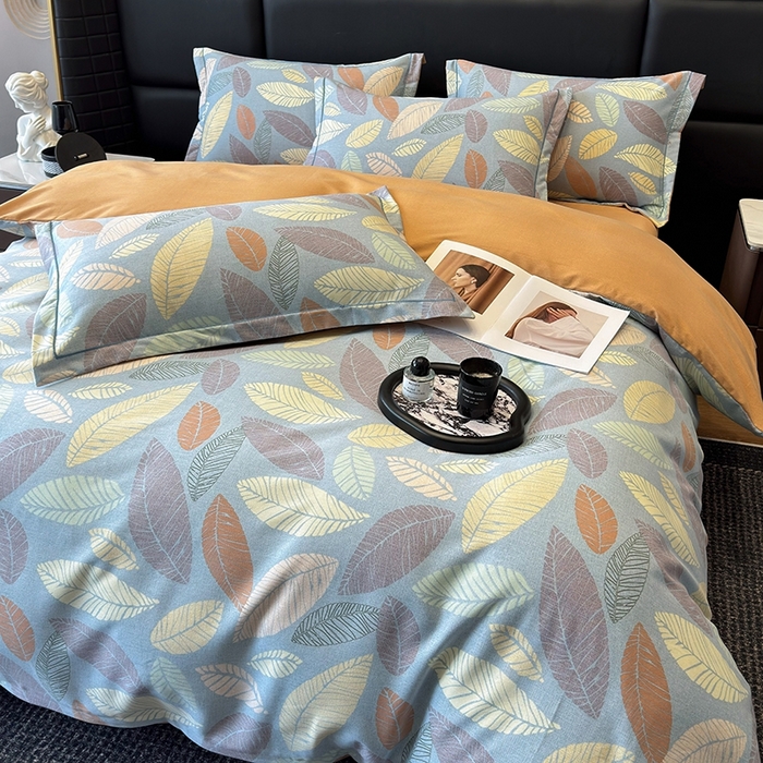 91家纺网 家纺一手货源 找家纺 海洋家纺 2025新款全棉磨毛四件套 春熙 蓝