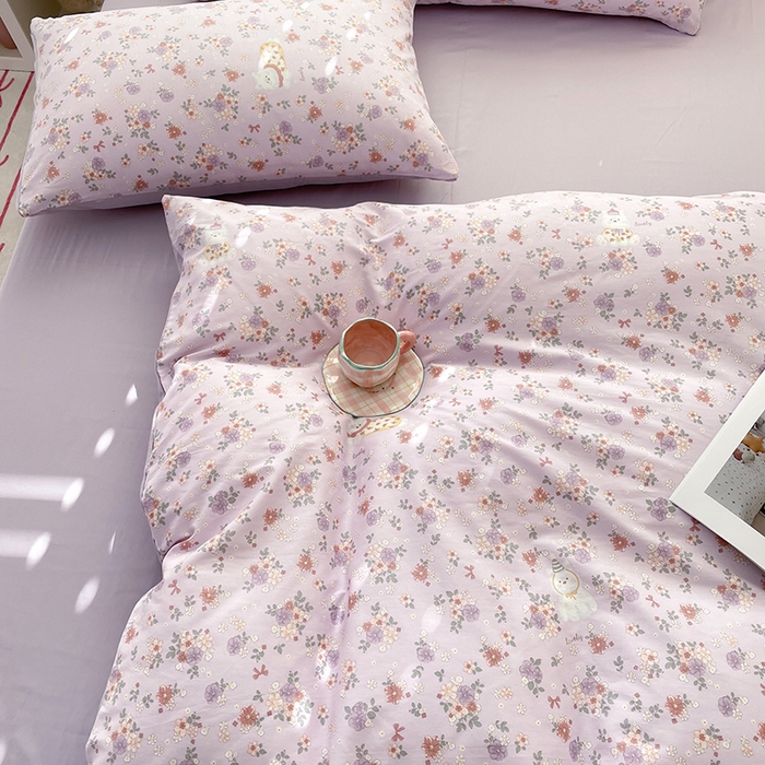 91家纺网 家纺一手货源 找家纺 宜家坊 2025新款全棉13070单床单床笠纯棉单品枕套床笠床单（有预缩尺寸 售后无忧 免费提供买家秀） 紫荆花猫