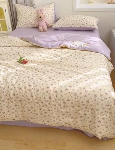 91家纺网 家纺一手货源 找家纺 弗苓家纺 2025 A类有氧针织双层纱夏被四件套直播爆款 蕾拉小姐