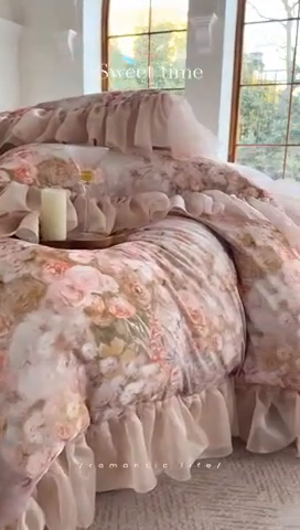 91家纺网 家纺一手货源 找家纺 仟网汇 2025新款韩版棉代尔法式四件套 清风晓