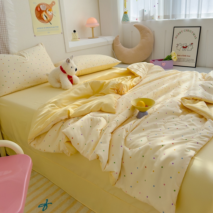 91家纺网 家纺一手货源 找家纺 弗苓家纺 2025 A类有氧针织双层纱夏被四件套直播爆款 奶油波波