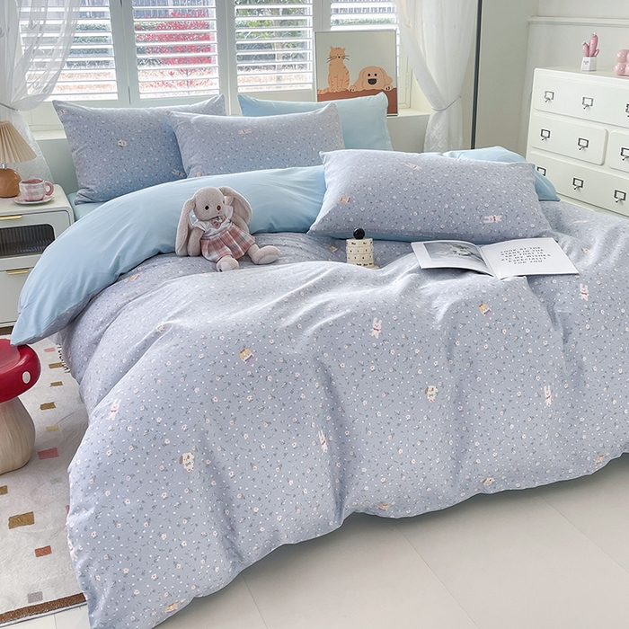 91家纺网 家纺一手货源 找家纺 宜家坊 2025热款全棉四件套学生床三件套单品床单床笠单被套印花小清新卡通碎花纯棉三四件套 嘉兰