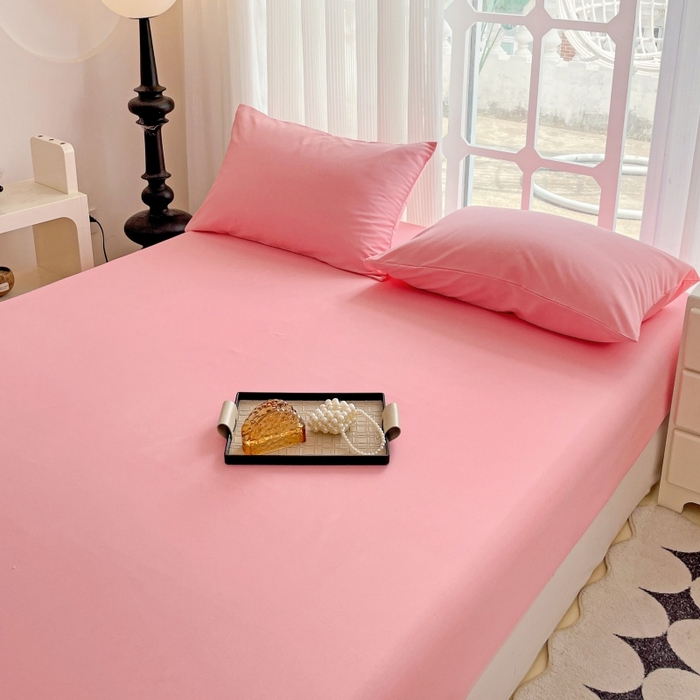 91家纺网 家纺一手货源 找家纺 金丝兔 2025新款亲肤纯色床笠系列 纯色床笠-叠拍图-玉色