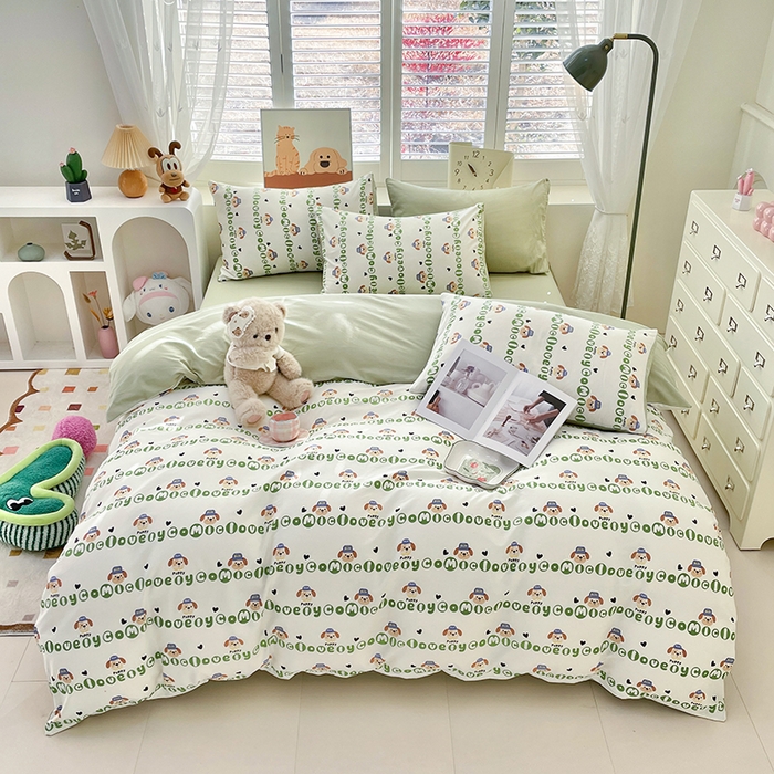 91家纺网 家纺一手货源 找家纺 宜家坊 2025全棉13070单被套印花小清新卡通碎花纯棉单品被套枕套（有预缩售后无忧 免费提供买家秀） 字母狗