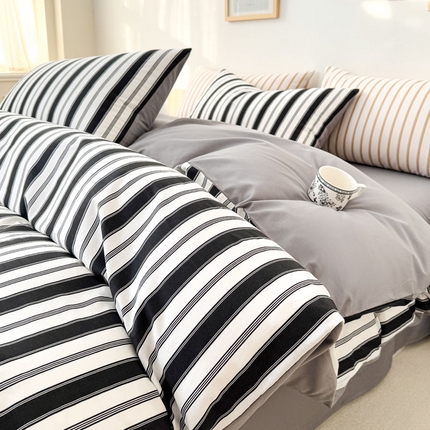 梦舒羽 2025新款40支13372全棉纯棉简约时尚四件套宿舍三件套 条纹黑