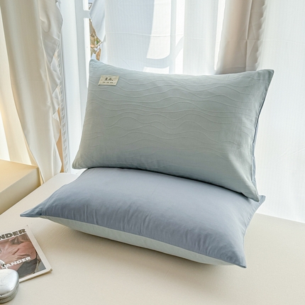 眠博士 2025新款全棉美拉德轻奢简约浮雕提花系列-单枕套 单品追忆枕套-天空蓝