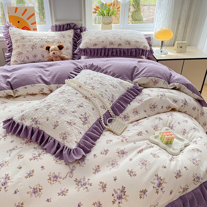 91家纺网 家纺一手货源 找家纺 提花大世界 2025直播热款A类针织棉双层纱夹棉床盖床裙花边单件三件四件套 幽香私语