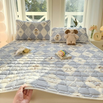 萌飞 2025新款全棉纯棉棉花床垫三件套 贝琪-蓝